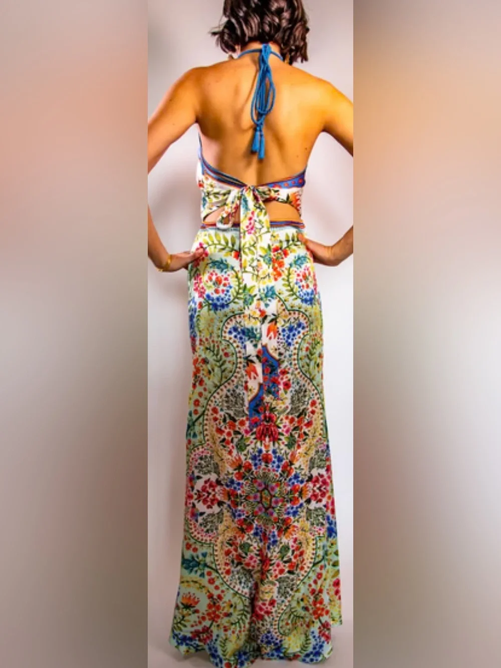 TRISHA PATERSON COLLECTION Joie De Vie Halter Maxi Dress Bloom NWT Large - Picture 2 of 16